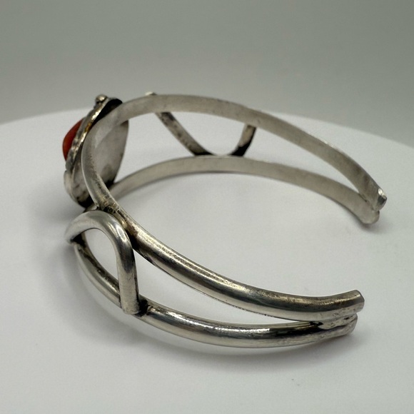 Vintage Southwestern Cuff Bracelet-Silver with Red Jasper like Style Stone - Picture 4 of 8